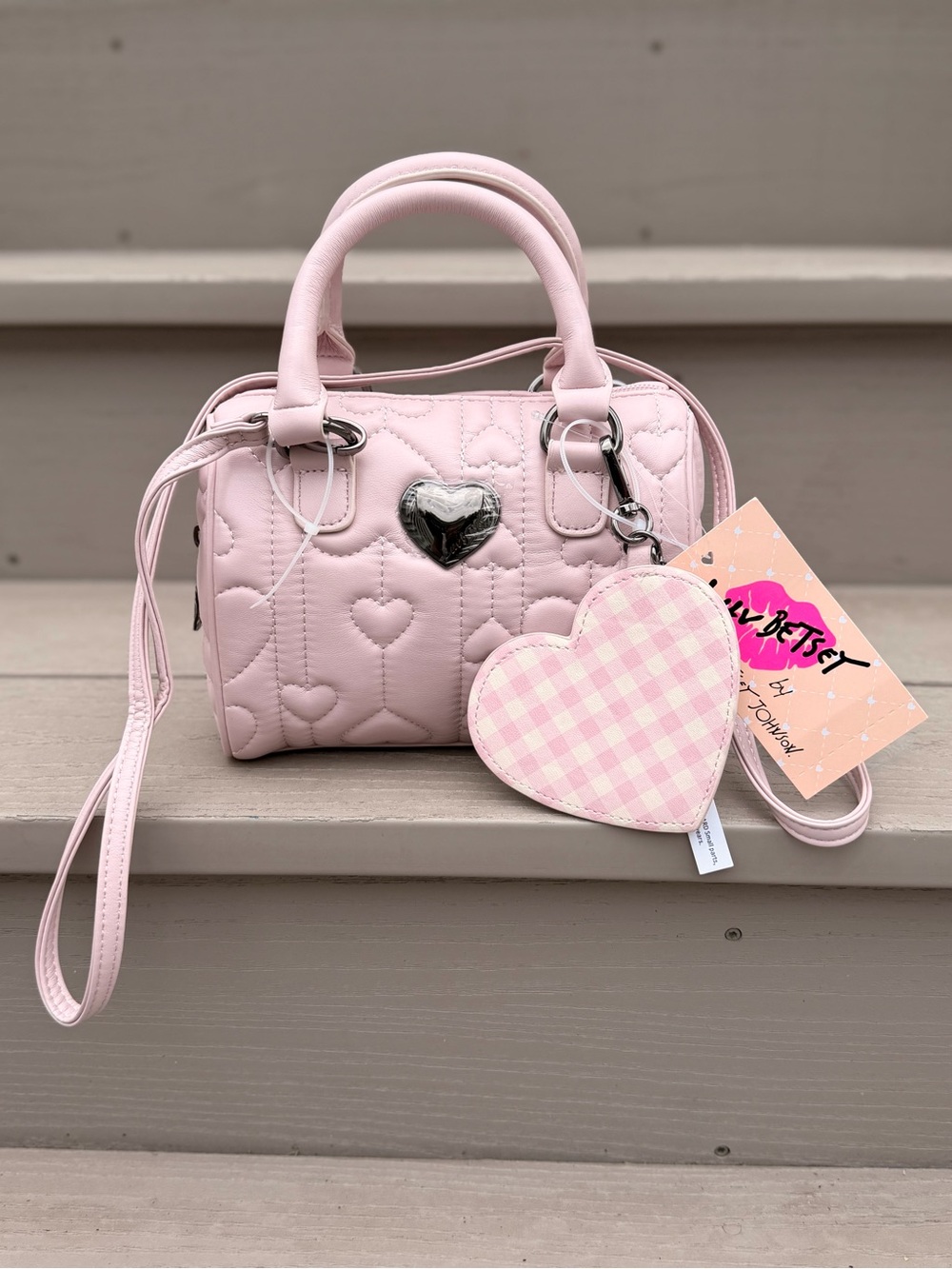 NWT Luv Betsey by Betsey Johnson Pink Quilted Heart Satchel